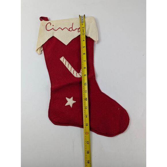 1960s Cindy Christmas Stocking Red Felt Authentic Vintage Holiday Decor Unique - Picture 9 of 12